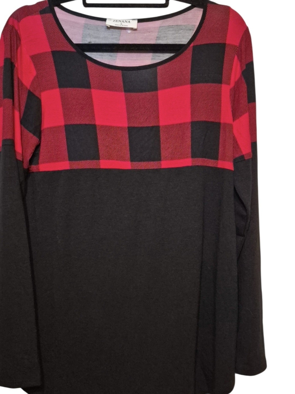Zenana Outfitters Black Tunic with Red Buffalo Plaid Yoke